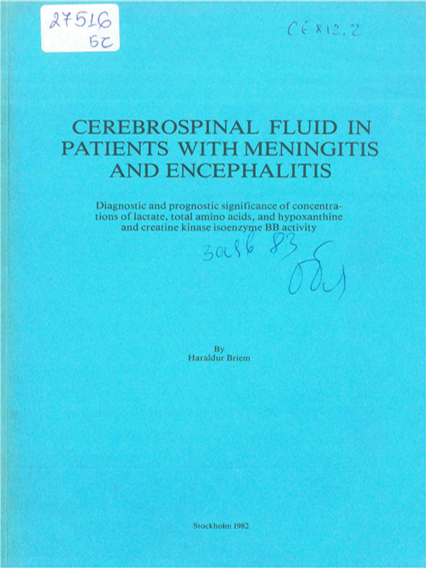 Cerebrospinal fluid in patients with meningitis and encephalitis