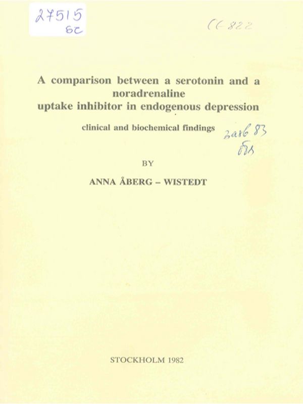 A comparison between a serotonin and a noradrenaline uptake inhibitor in endogenous depression