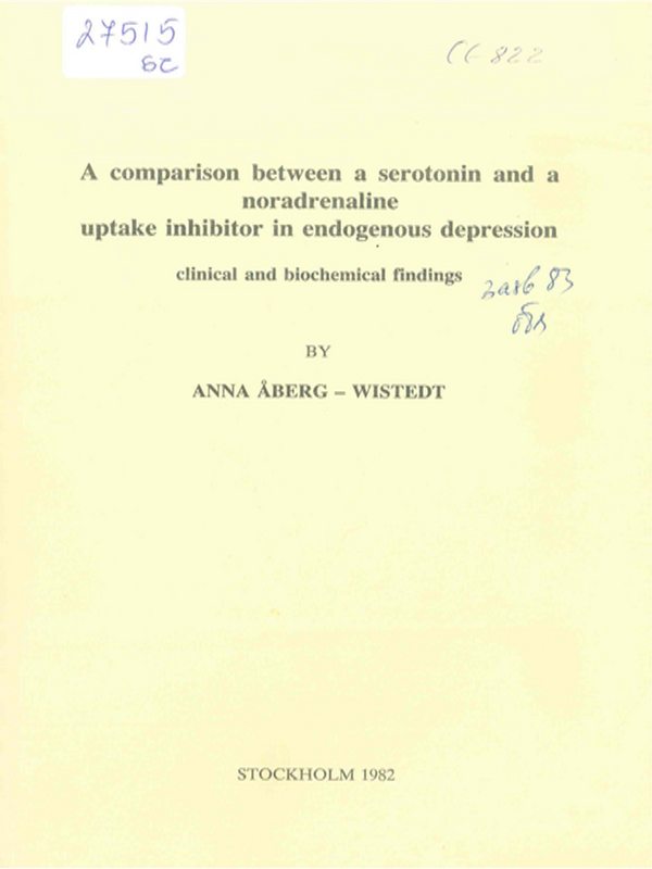 A comparison between a serotonin and a noradrenaline uptake inhibitor in endogenous depression