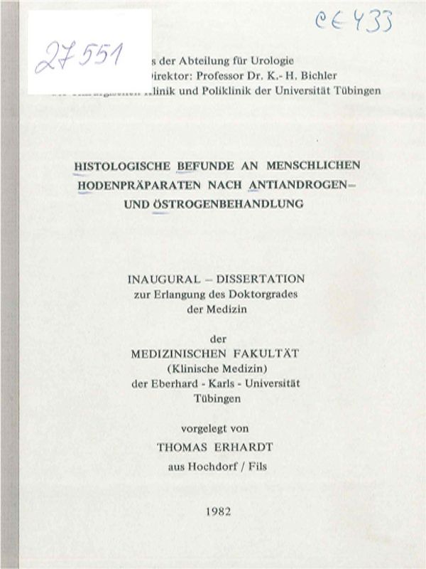 Histologische Befunde an menschlichen Hodenpraparaten nach Antiandrogen - und ostrogenbehandlung
