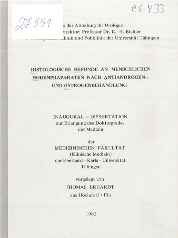 Histologische Befunde an menschlichen Hodenpraparaten nach Antiandrogen - und ostrogenbehandlung