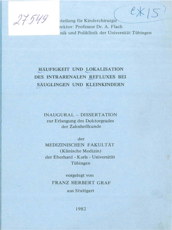Haufigkeit und lokalisation des intrarenalen Refluxes bei Sauglingen und Kleinkindern
