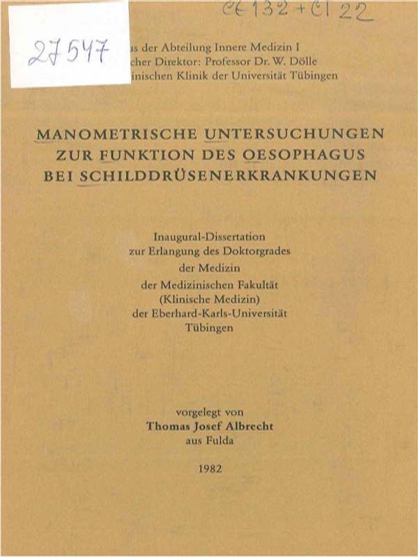 Manometrische Untersuchungen zur Funktion des Oesophagus bei Schilddrusenerkrankungen