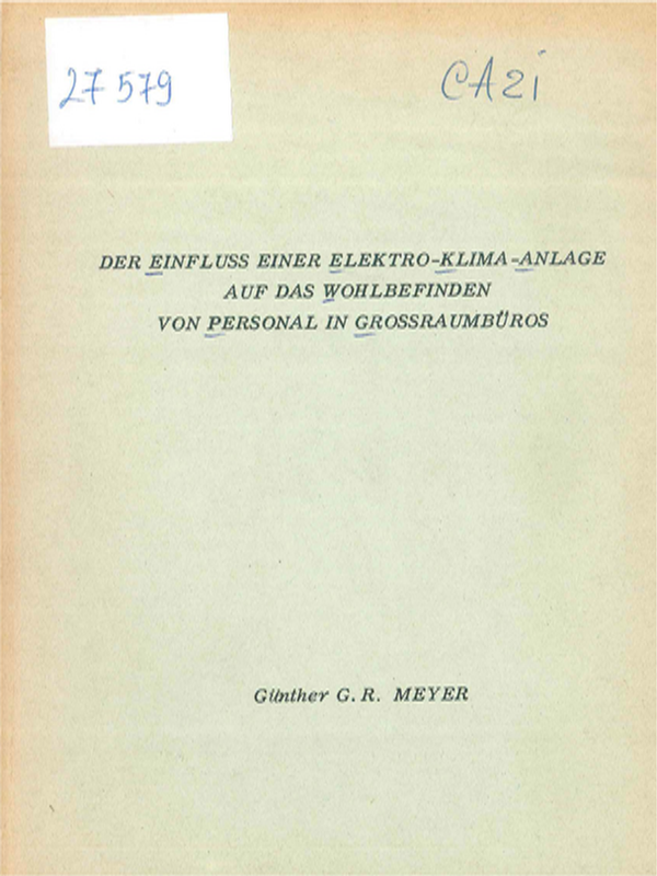 Der Einfluss einer Elektro-Klima-Anlage auf das Wohlbefinden von Personal in Grossraumburos