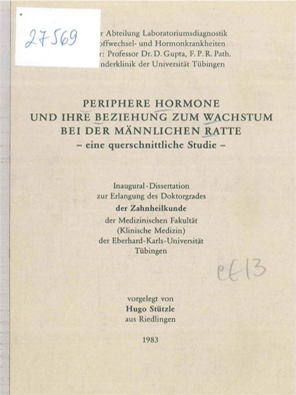 Periphere Hormone und ihre Beziehung zum Wachstum bei der mannlichen Ratte - eine querschnittliche Studie