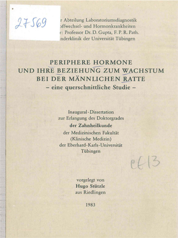 Periphere Hormone und ihre Beziehung zum Wachstum bei der mannlichen Ratte - eine querschnittliche Studie