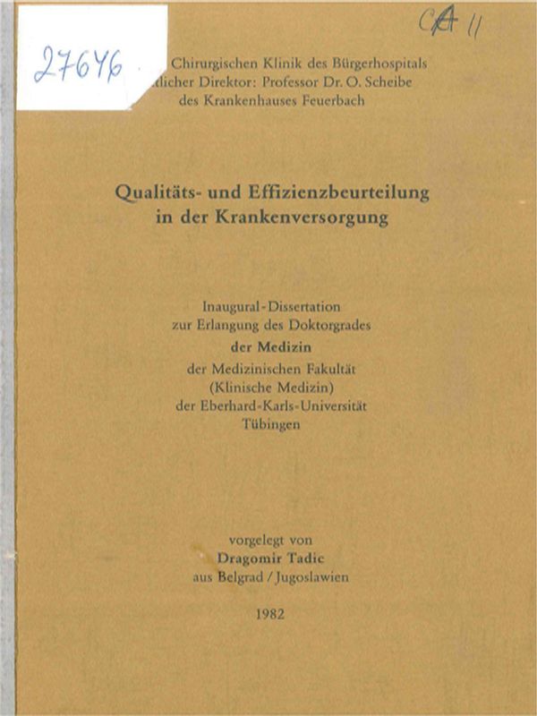 Qualitats- und Effizienzbeurteilung in der Krankenversorgung