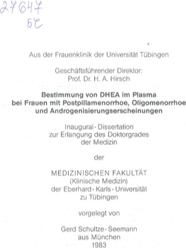 Bestimmung von DHEA im Plasma bei Frauen mit Postpillamenorrhoe, Oligomenorrhoe und Androgenisierungserscheinungen
