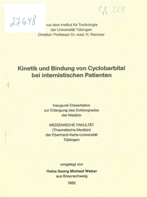 Kinetik und Bindung von Cyclobarbital bei internistischen Patienten