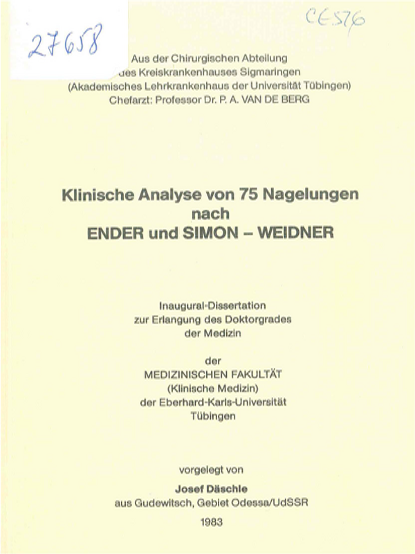 Klinische Analyse von 75 Nagelungen nach Ender und Simon-Weidner