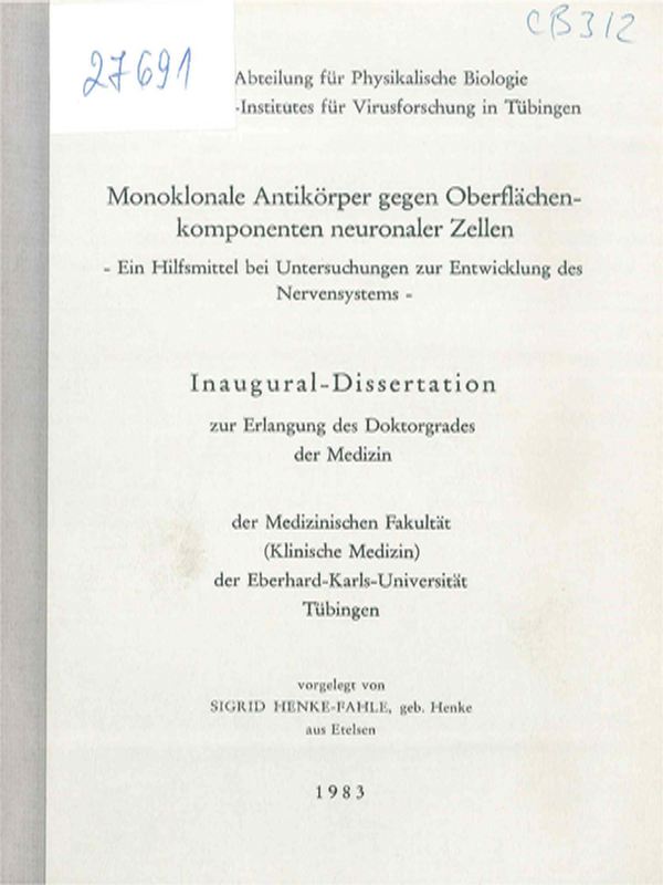 Monoklonale Antikorper gegen Oberflachen-komponenten neuronaler Zellen