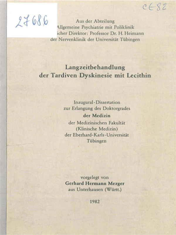 Langzeitbehandlung der Tardiven Dyskinesie mit Lecithin