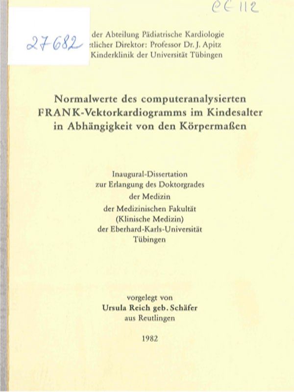 Normalwerte des computeranalysierten FRANK-Vektorkardiogramms im Kindesalter in Abhangigkeit von den Korpermassen