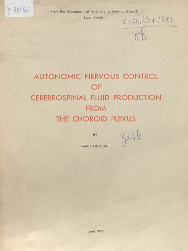 Autonomic nervous control of cerebrospinal fluid production from the choroid plexus