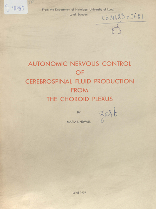 Autonomic nervous control of cerebrospinal fluid production from the choroid plexus
