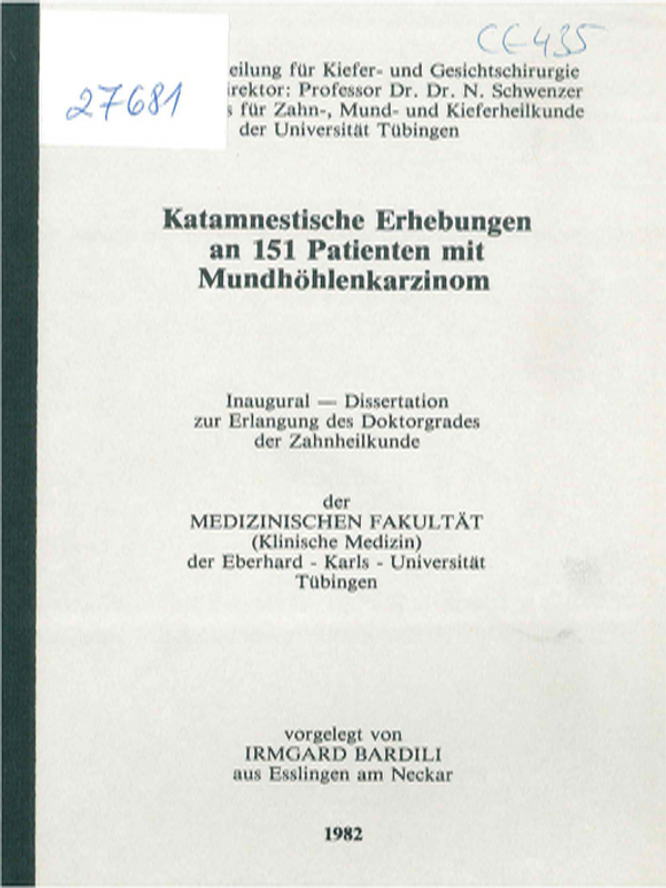 Katamnestische Erhebungen an 151 Patienten mit Mundhohlenkarzinom