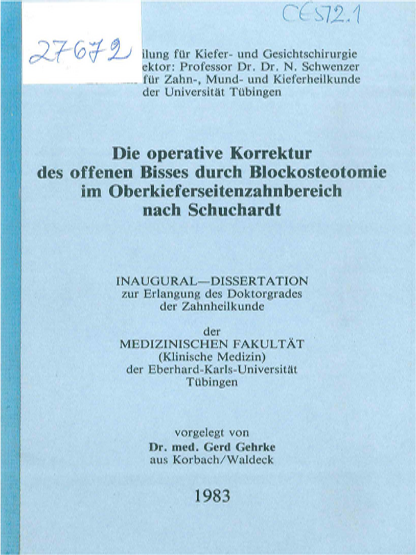 Die operative Korrektur des offenen Bisses durch Blockosteotomie im Oberkieferseitenzahnbereich nach Schuchardt