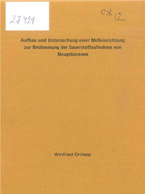 Aufbau und Untersuchung einer Messeinrichtung zur Bestimmung der Sauerstoffaufnahme von Neugeborenen