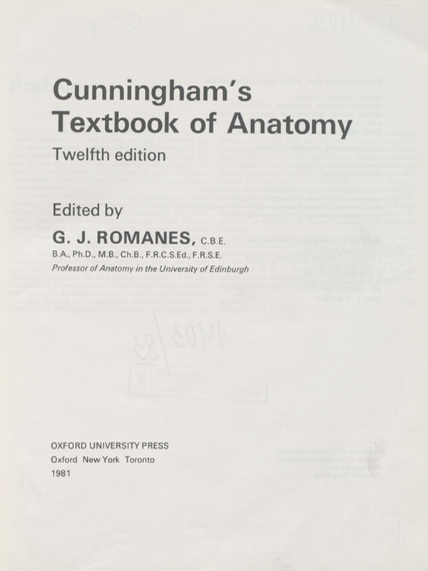 Cunningham's textbook of anatomy