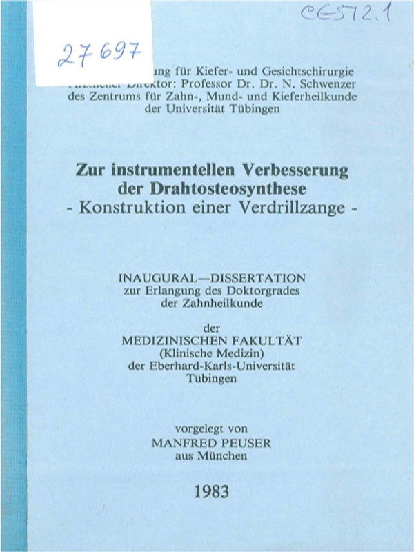 Zur instrumentellen Verbesserung der Drahtosteosynthese - Konstruktion einer Verdrillzange