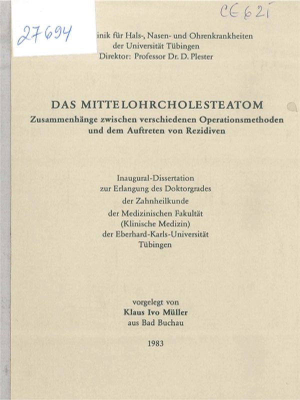 Das Mittelohrcholesteatom