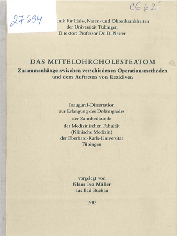Das Mittelohrcholesteatom
