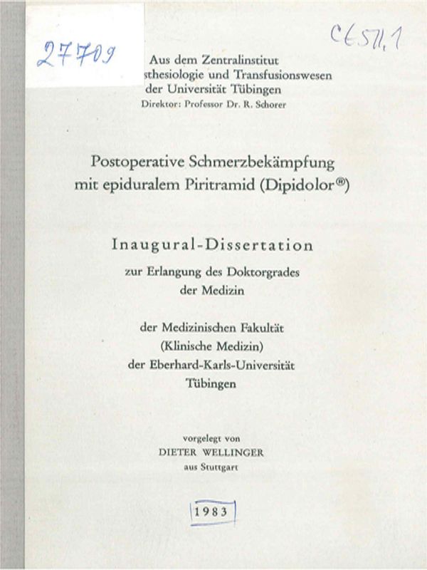 Postoperative Schmerzbekampfung mit epiduralem Piritramid (Dipidolor)