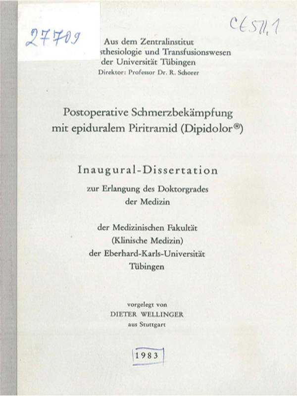 Postoperative Schmerzbekampfung mit epiduralem Piritramid (Dipidolor)