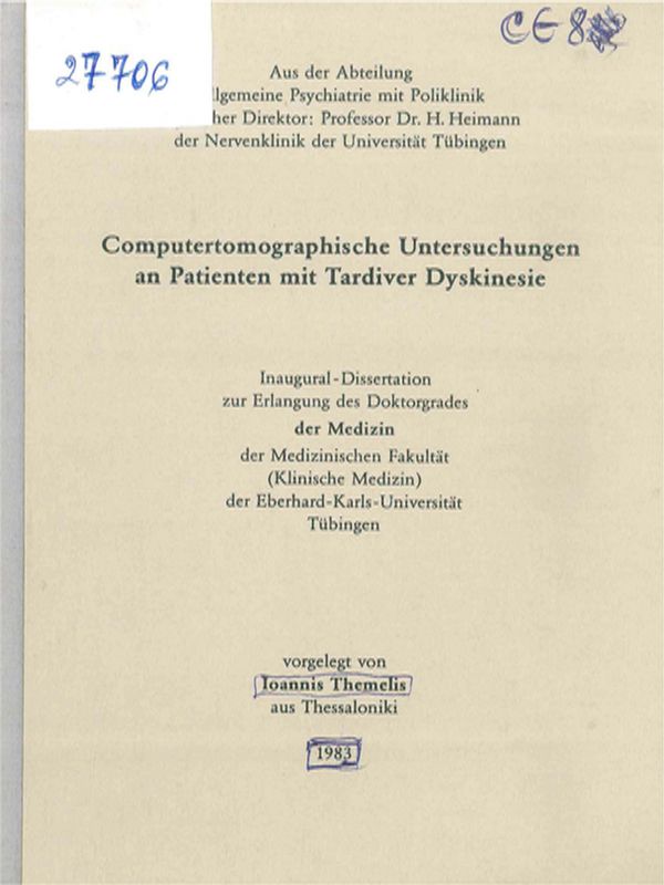 Computertomographische Untersuchungen an Patienten mit Tardiver Dyskinesie