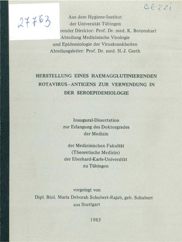 Herstellung eines haemagglutinierenden Rotavirus-Antigens zur Verwendung in der Seroepidemiologie