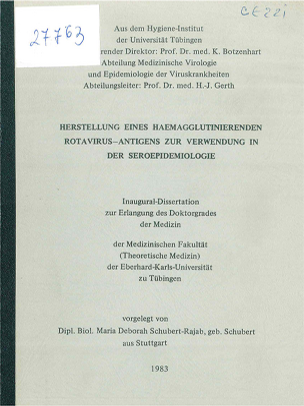 Herstellung eines haemagglutinierenden Rotavirus-Antigens zur Verwendung in der Seroepidemiologie