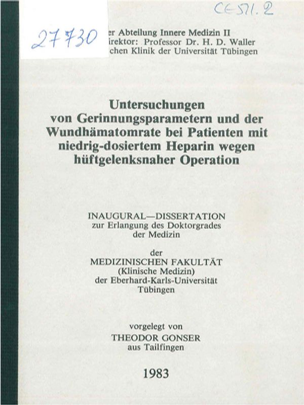 Untersuchungen von Gerinnungsparametern und der Wundhamatomrate bei Patienten mit niedrig-dosiertem Heparin wegen huftgelenksnaher Operation