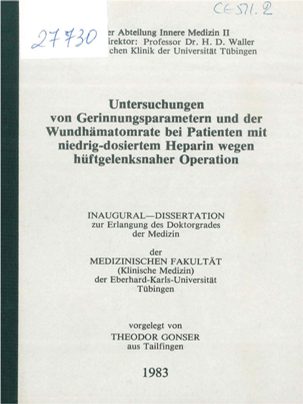 Untersuchungen von Gerinnungsparametern und der Wundhamatomrate bei Patienten mit niedrig-dosiertem Heparin wegen huftgelenksnaher Operation