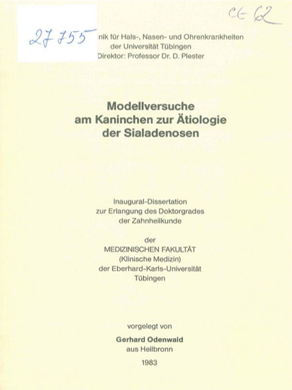 Modelversuche am Kaninchen zur Atiologie der Sialadenosen