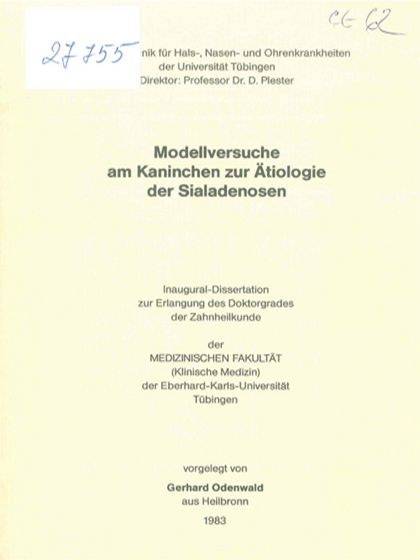 Modelversuche am Kaninchen zur Atiologie der Sialadenosen