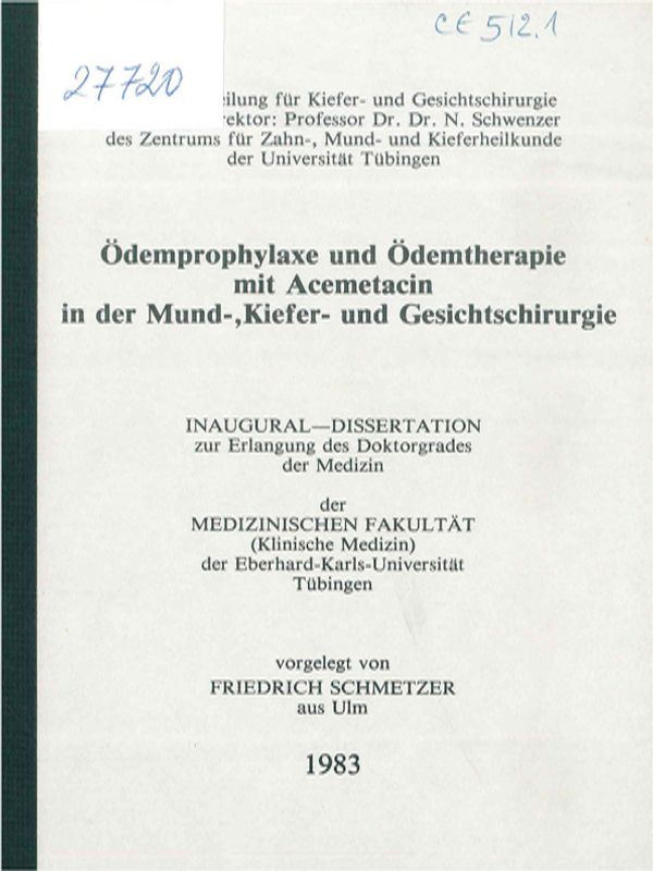 Odemprophylaxe und Odemtherapie mit Acemetacin in der Mund-, Kiefer- und Gesichtschirurgie