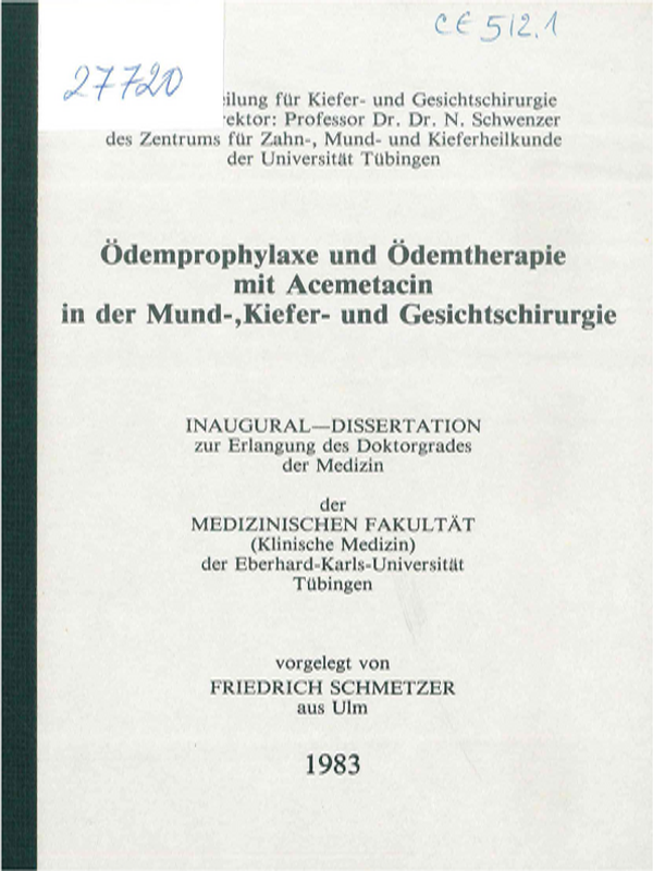 Odemprophylaxe und Odemtherapie mit Acemetacin in der Mund-, Kiefer- und Gesichtschirurgie
