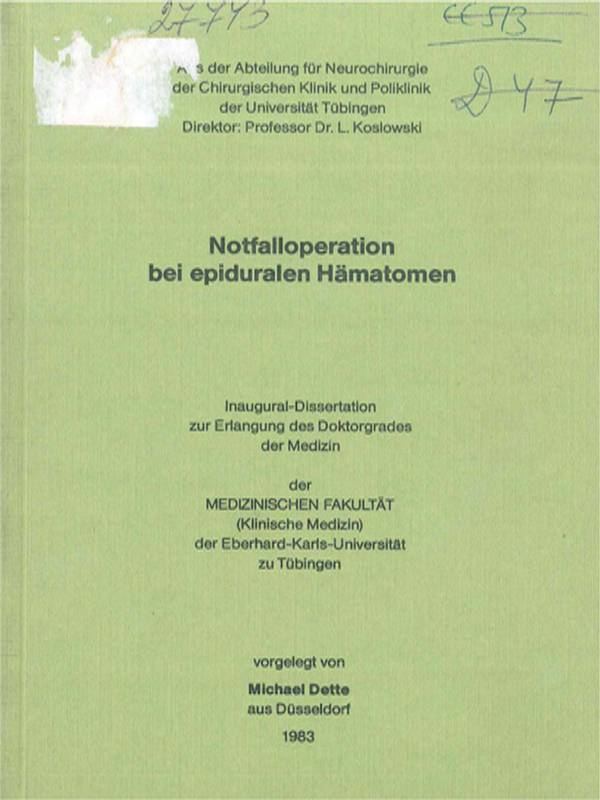 Notfalloperation bei epiduralen Hamatomen