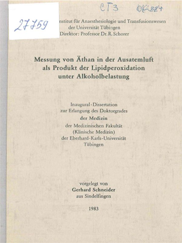 Messung von Athan in der Ausatemluft als Produkt der Lipidperoxidation unter Alkoholbelastung
