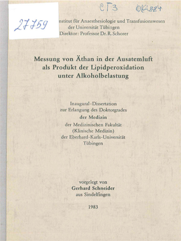 Messung von Athan in der Ausatemluft als Produkt der Lipidperoxidation unter Alkoholbelastung