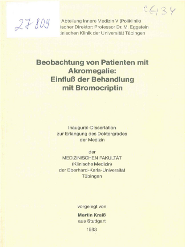 Beobachtung von Patienten mit Akromegalie: Einfluss der Behandlung mit Bromocriptin