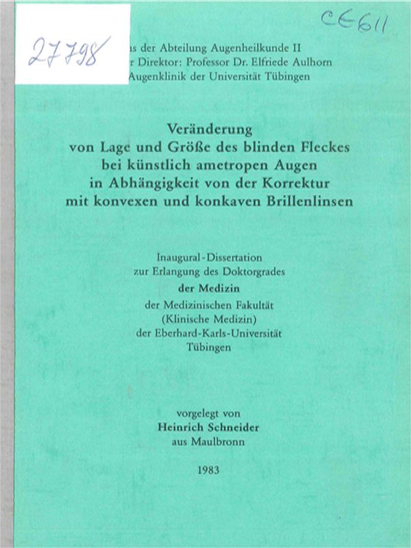 Veranderung von Lage und Grosse des blinden Fleckes bei kunstlich ametropen Augen in Abhangigkeit von der Korrektur mit konvexen und konkaven Brillenlinsen