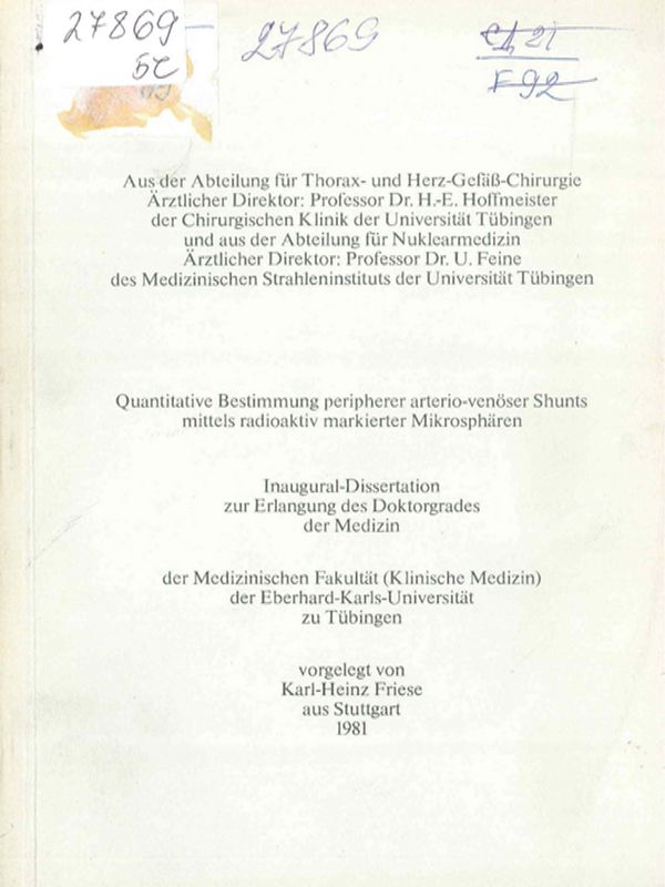Quantitative Bestimmung peripherer arterio-venoser Shunts mittels radioaktiv markierter Mikrospharen