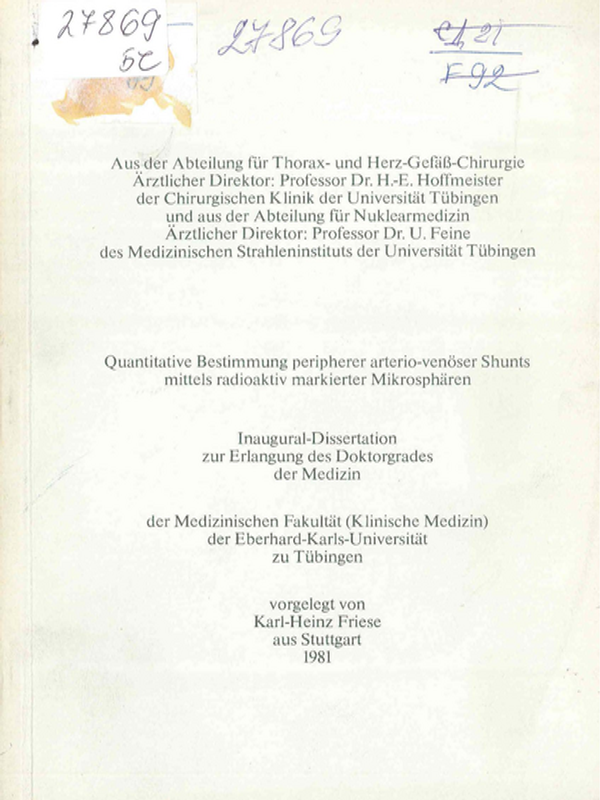 Quantitative Bestimmung peripherer arterio-venoser Shunts mittels radioaktiv markierter Mikrospharen