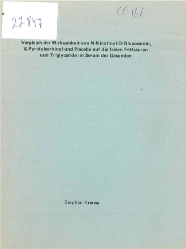 Vergleich der Wirksamkeit von N-Nicotinyl-D-Glucosamin-[beta]-Pyridylcarbinol und Placebo auf die freien Fettsauren und Triglyceride im Serum des Gesunden