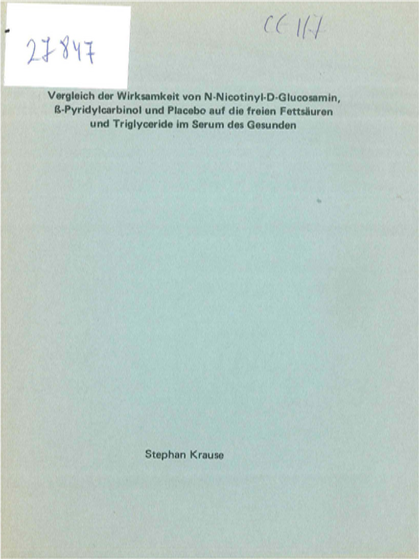 Vergleich der Wirksamkeit von N-Nicotinyl-D-Glucosamin-[beta]-Pyridylcarbinol und Placebo auf die freien Fettsauren und Triglyceride im Serum des Gesunden