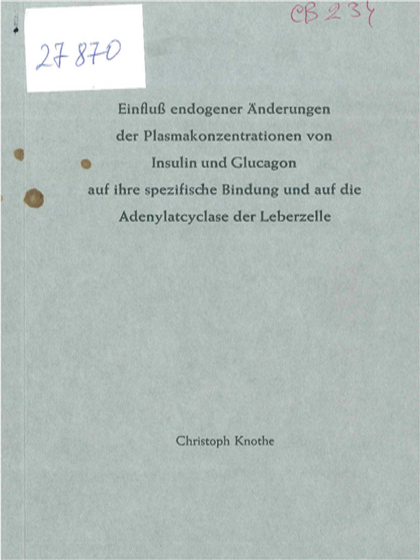 Einfluss endogener Anderungen der Plasmakonzentrationen von Insulin und Glucagon auf ihre spezifische Bindung und auf die Adenylatcyclase der Leberzelle. Untersuchungen an stoffwechselgesunden und diabetischen Ratten nach Teilhepatektomie