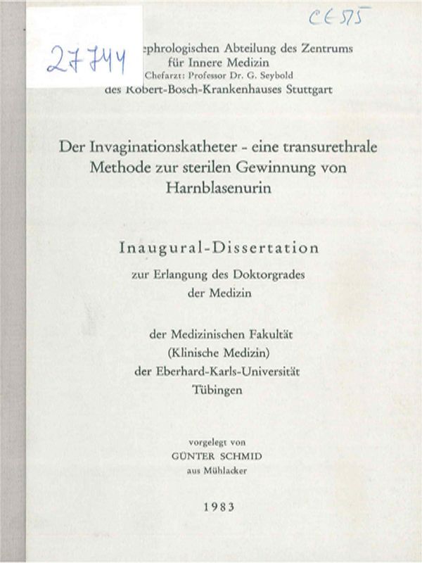 Der Invaginationskatheter - eine transurethrale Methode zur sterilen Gewinnung von Harnblasenurin