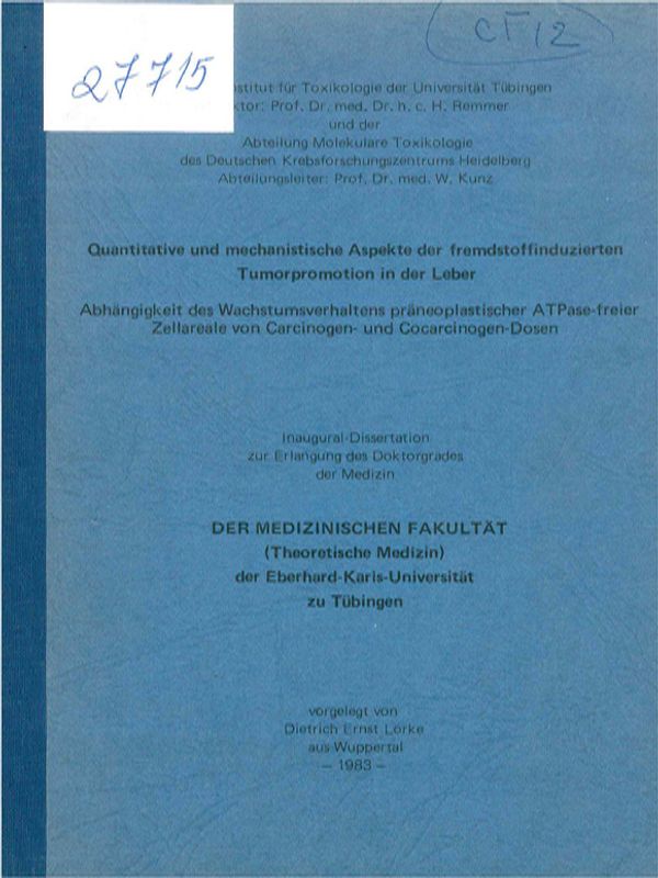 Quantitative und mechanistische Aspekte der fremdstoffinduzierten Tumorpromotion in der Leber