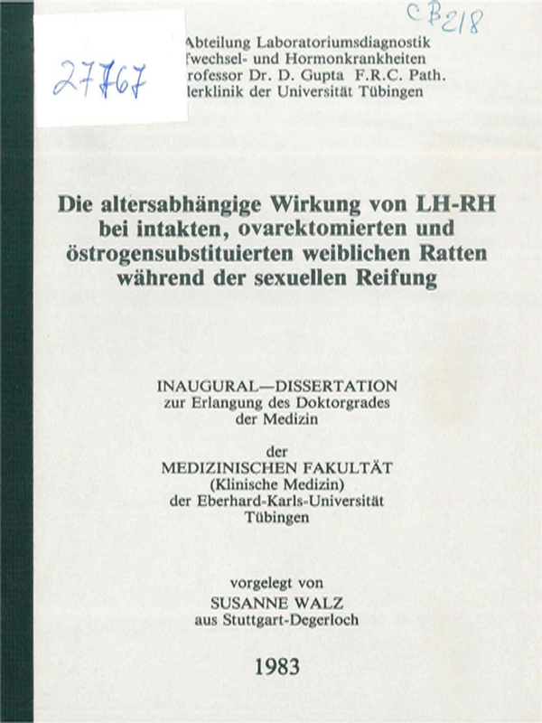 Die altersabhangige Wirkung von LH-RH bei intakten, ovarektomierten und ostrogensubstituierten weiblichen Ratten wahren der sexuellen Reifung